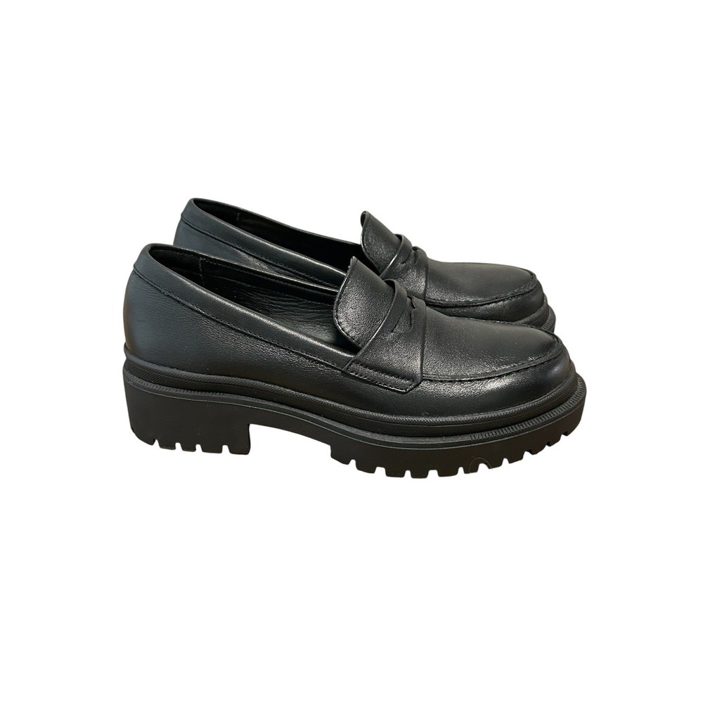 Patina Zoe Platform Loafers Black Leather Lug Sole Shoes Women 8 New